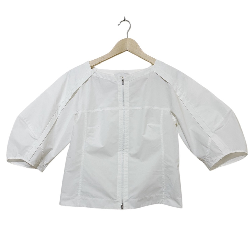 3.1 Phillip Lim White Cotton Blend Zip Front Balloon Puff Sleeve Top Blouse Sz 6 - Picture 2 of 6